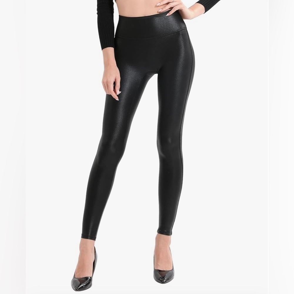 Ginasy Faux Leather Leggings for Women Tummy Control Stretch High Waisted